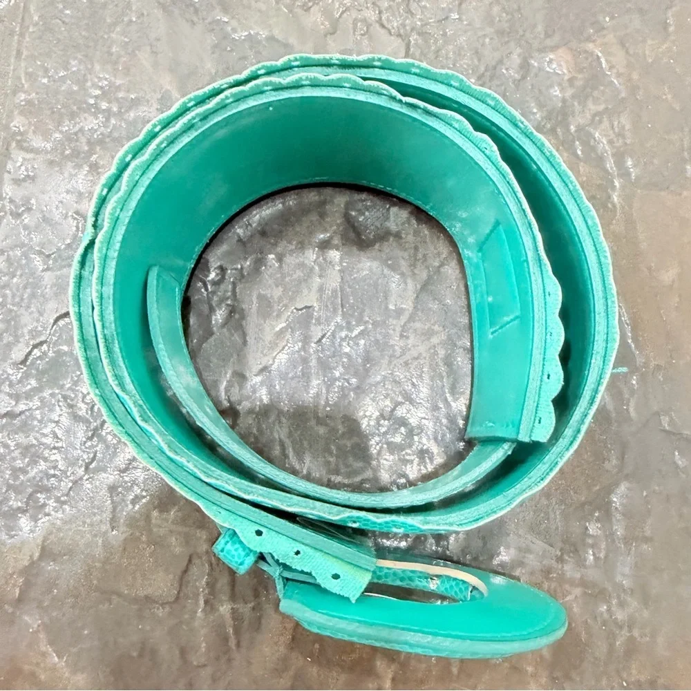 Turquoise Textured Wide Belt Scalloped Edge Statement Waist Belt